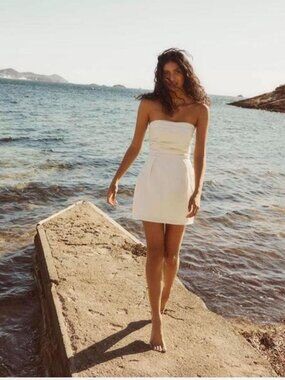 Second Summer Cream Strapless Mini Dress — Yves Uro Gathered